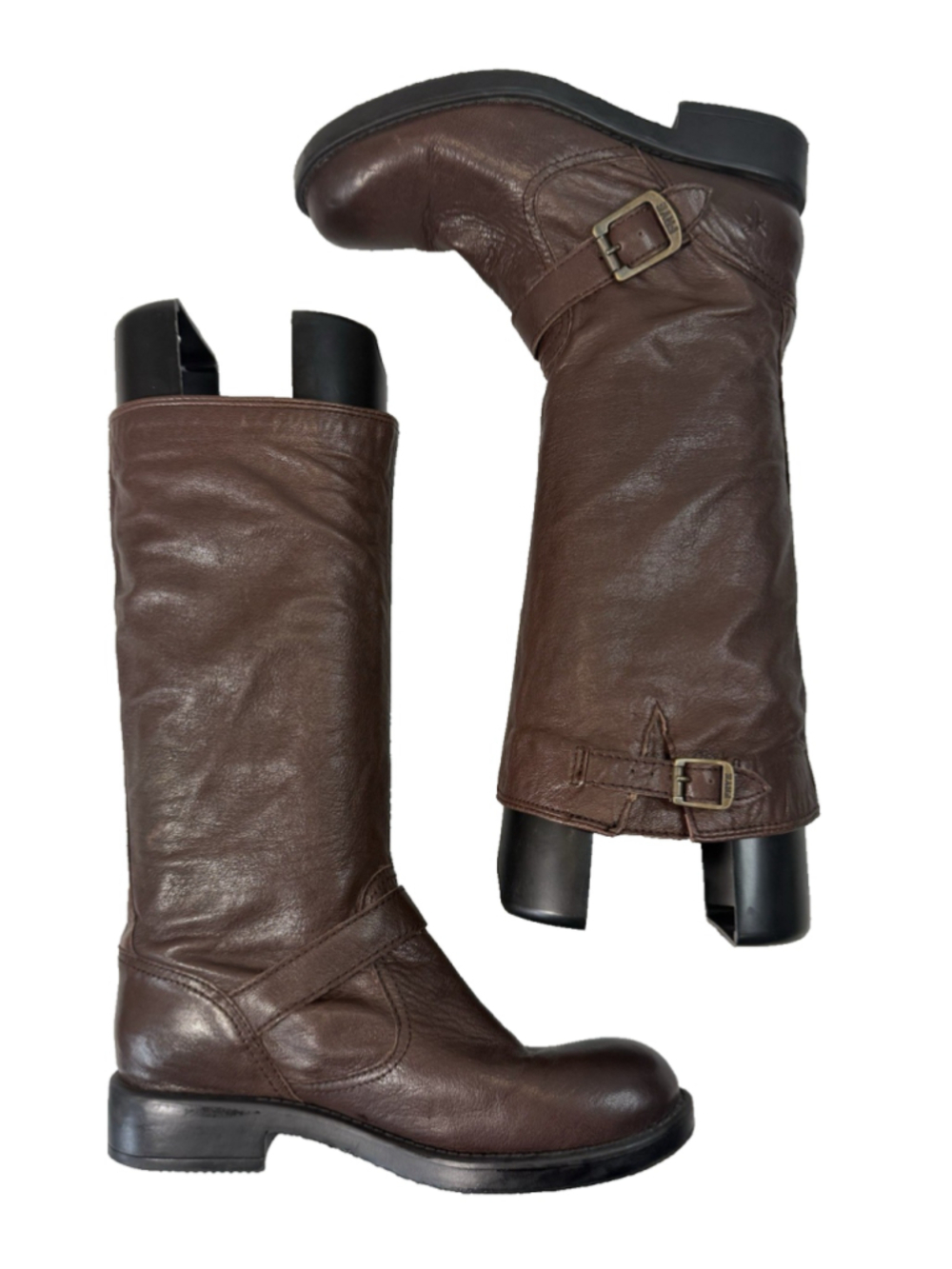 Frye Veronica Boots Slouch Brown Leather Equestrian Biker Riding Booties Sz 6